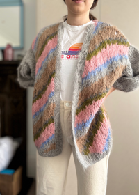 Alpaca Big Cardigan Diagonal Stripes