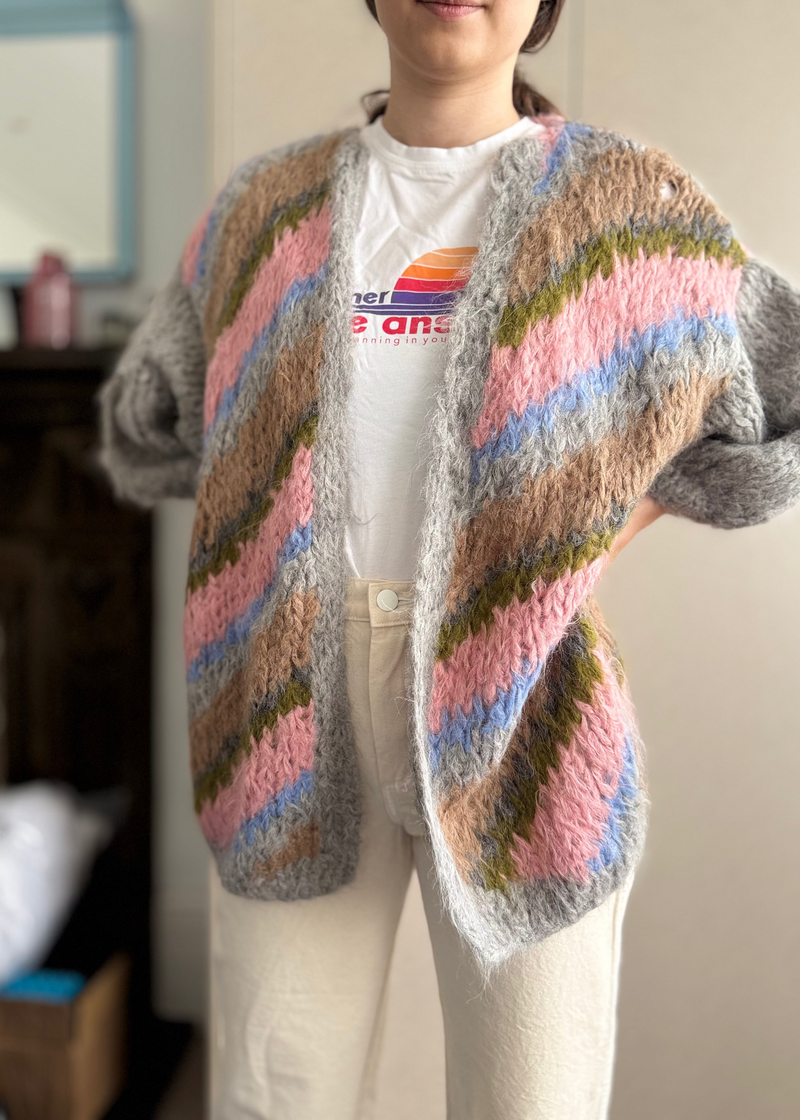 Alpaca Big Cardigan Diagonal Stripes