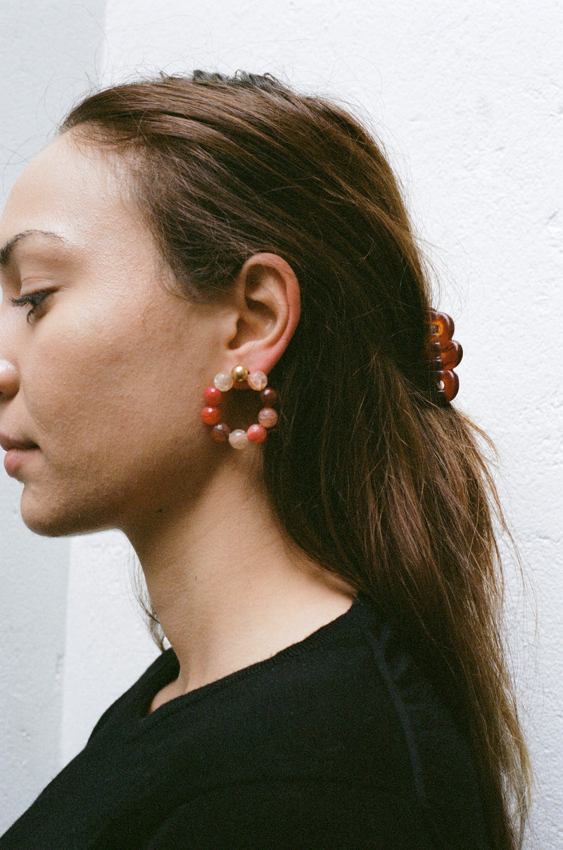 Orange Shades Agate Hoop Earrings