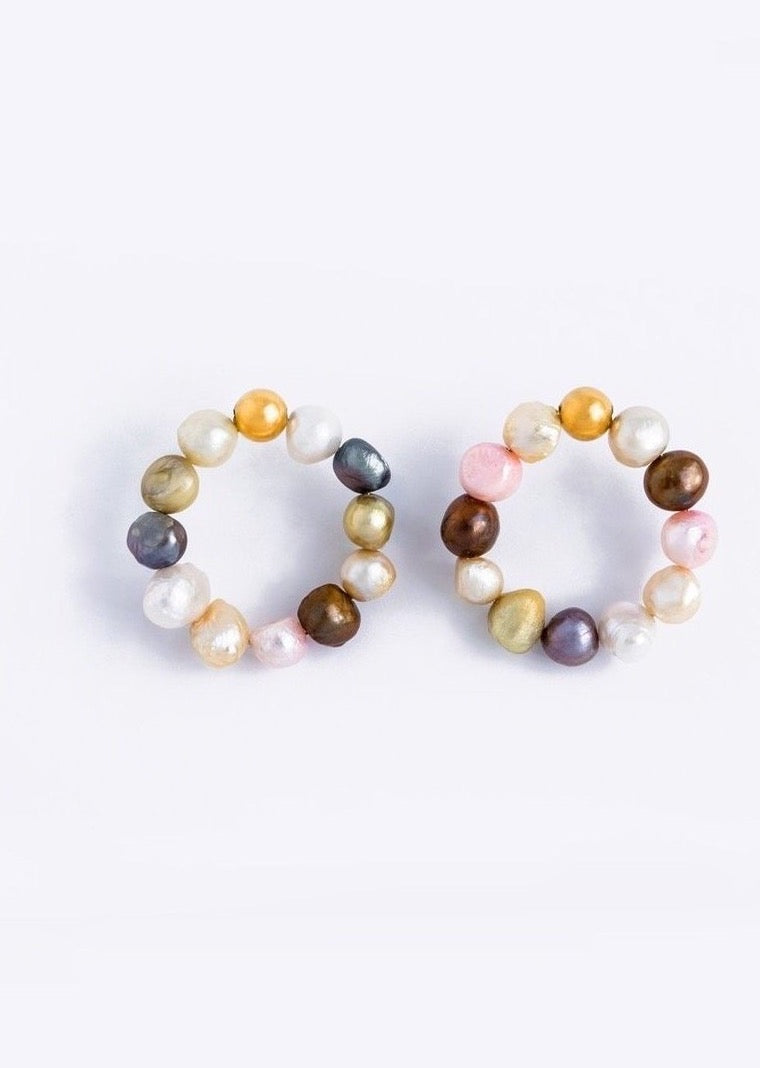 Agate Multi Coloured Natural Pearl Hoops